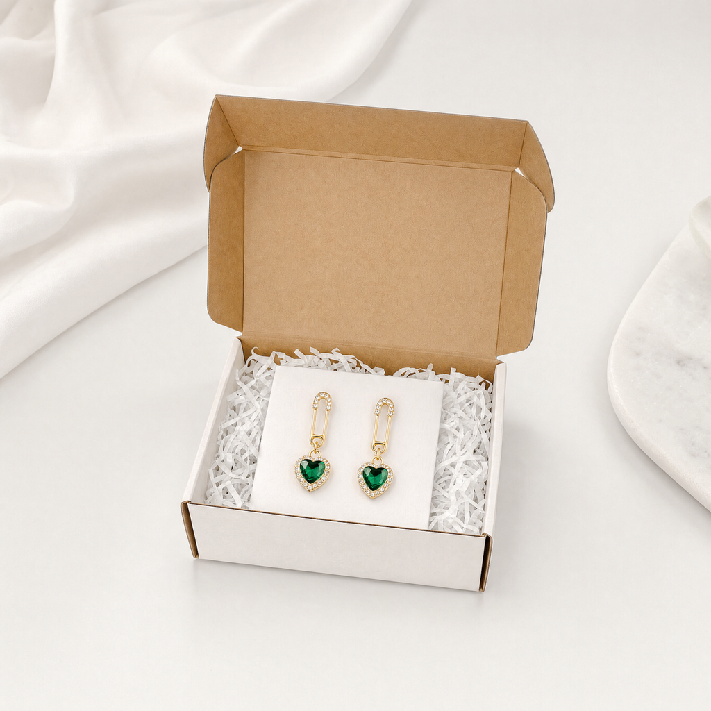 Emerald Heart Anti-Tarnish Crystal Earrings