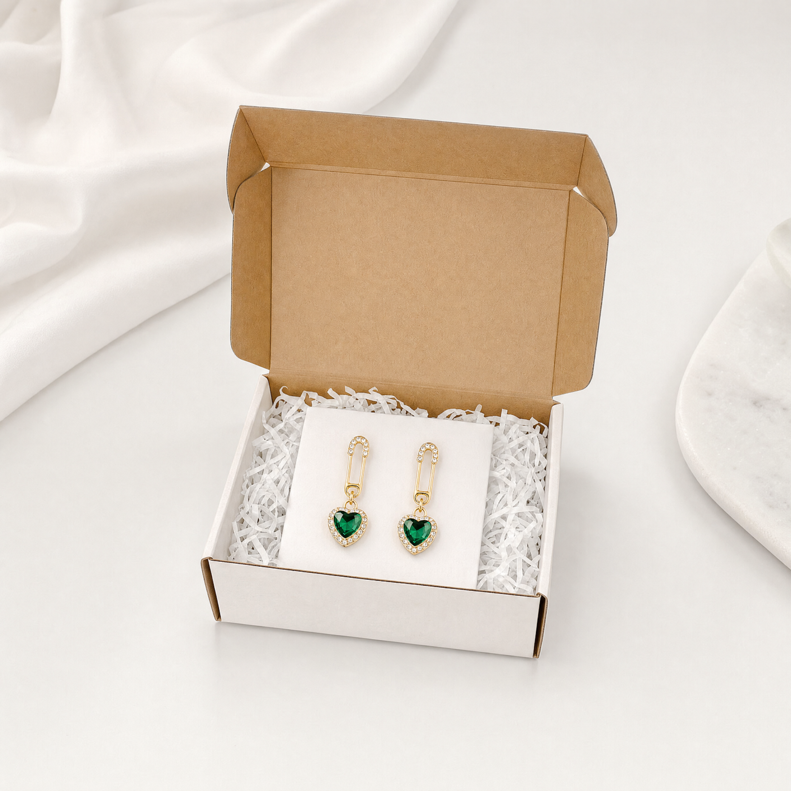 Emerald Heart Anti-Tarnish Crystal Earrings