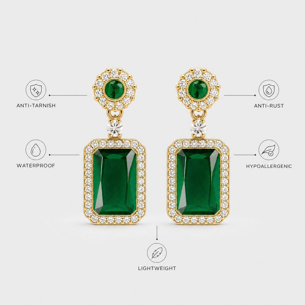 Emerald Royale Anti-Tarnish Statement Earrings
