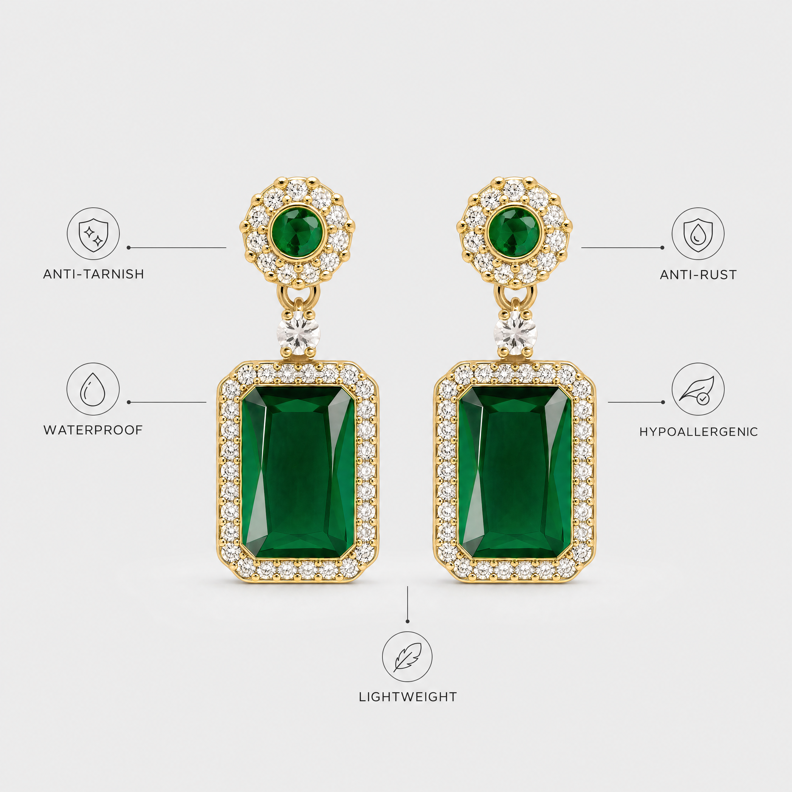 Emerald Royale Anti-Tarnish Statement Earrings