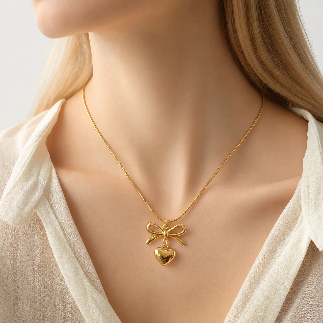 Amora Bow Heart Necklace