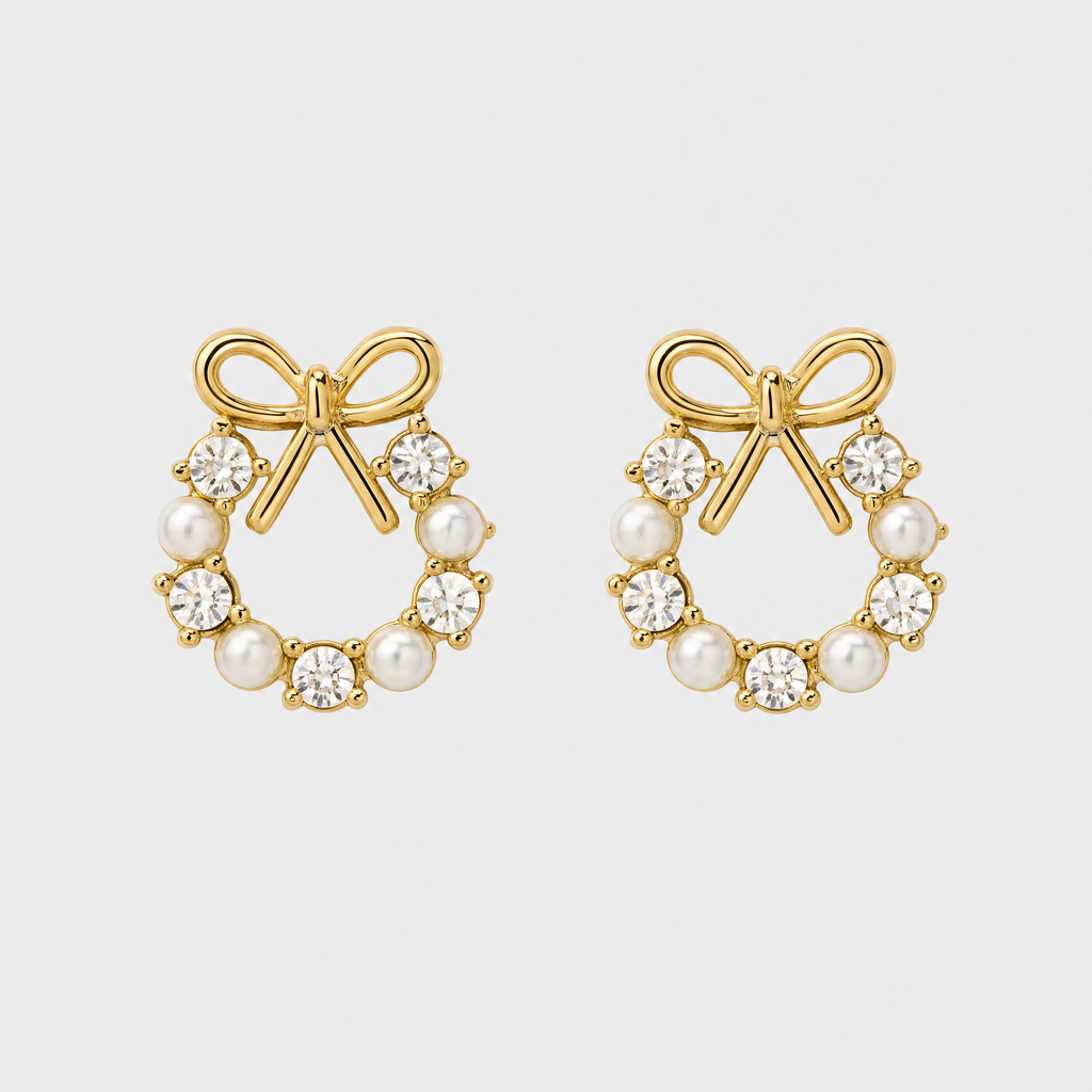 Celeste Bow Anti-Tarnish Pearl Earrings
