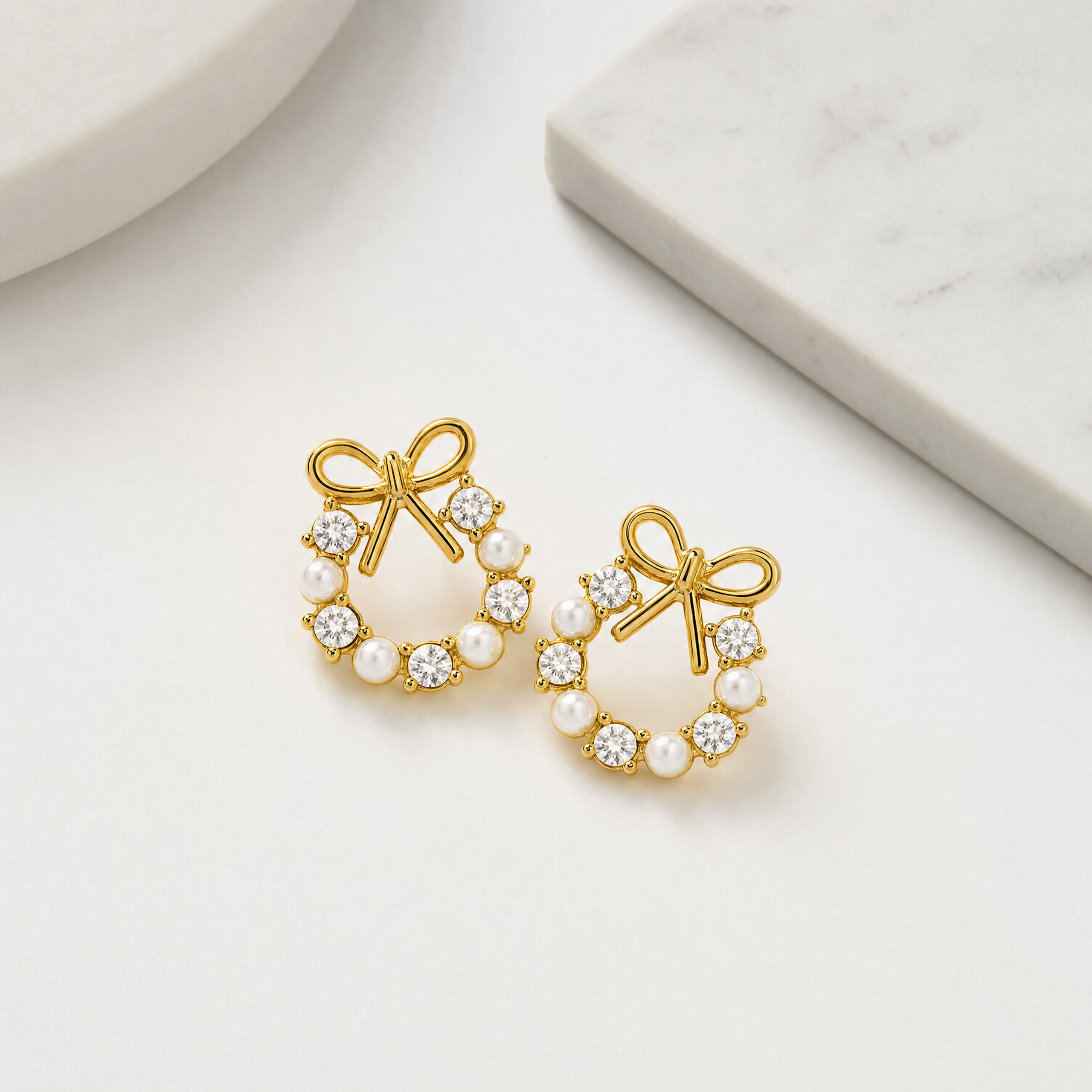Celeste Bow Anti-Tarnish Pearl Earrings