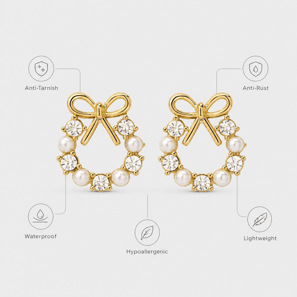 Celeste Bow Anti-Tarnish Pearl Earrings