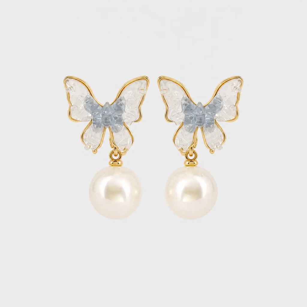Snowflake Butterfly Pearl Earrings