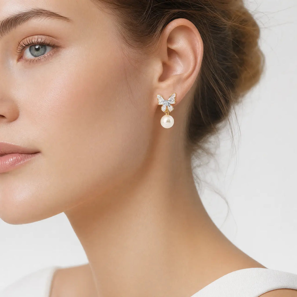Snowflake Butterfly Pearl Earrings
