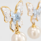 Snowflake Butterfly Pearl Earrings