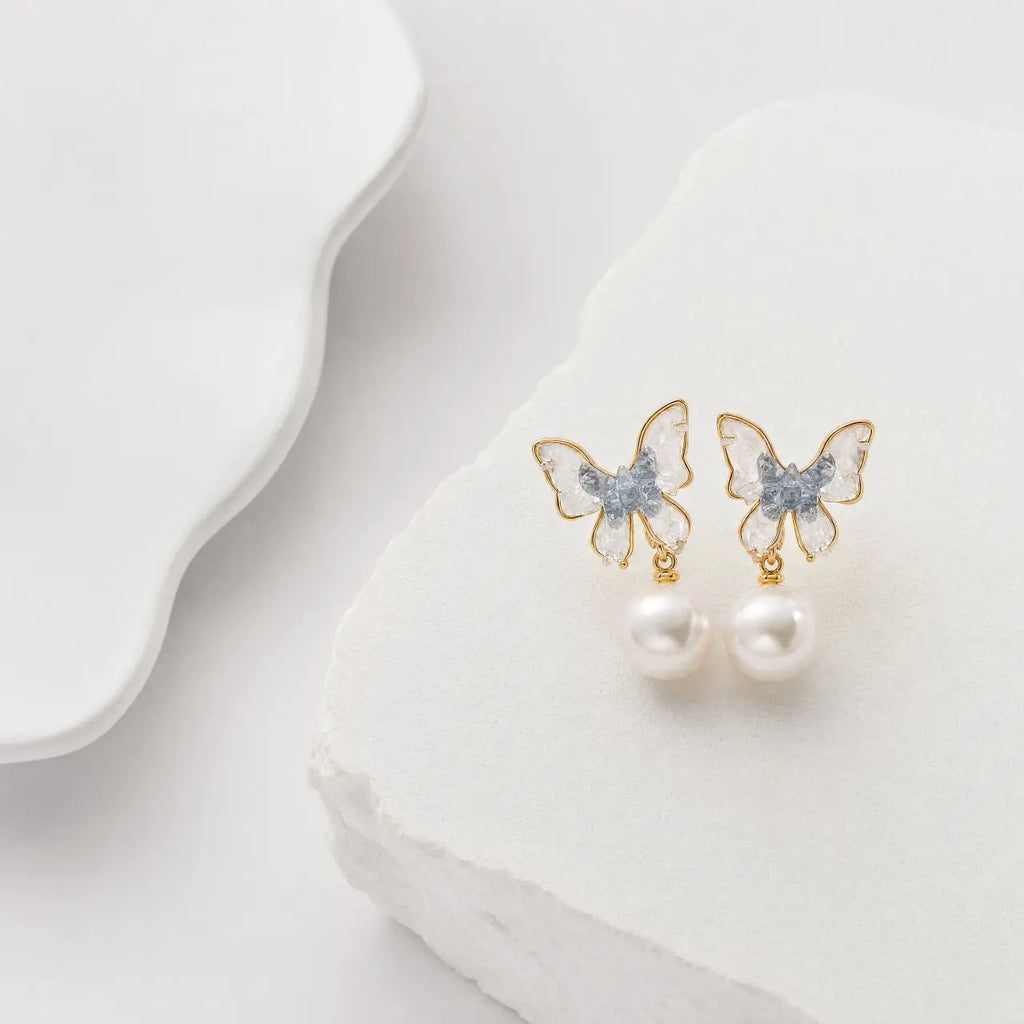 Snowflake Butterfly Pearl Earrings
