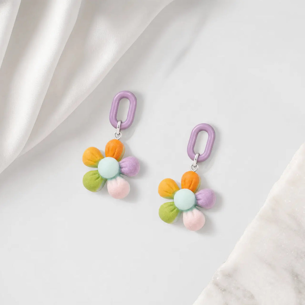 Pastel Bloom Anti-Tarnish Flower Drop Earrings