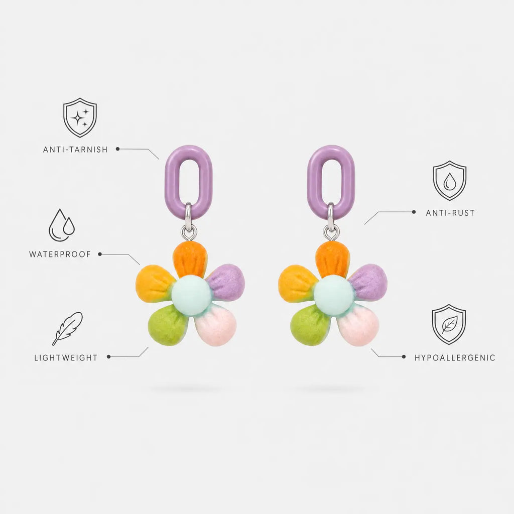 Pastel Bloom Anti-Tarnish Flower Drop Earrings