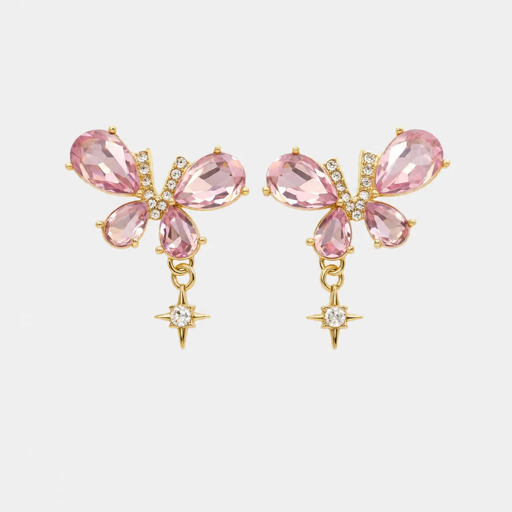 Rosé Flutter Anti-Tarnish Butterfly Crystal Earrings