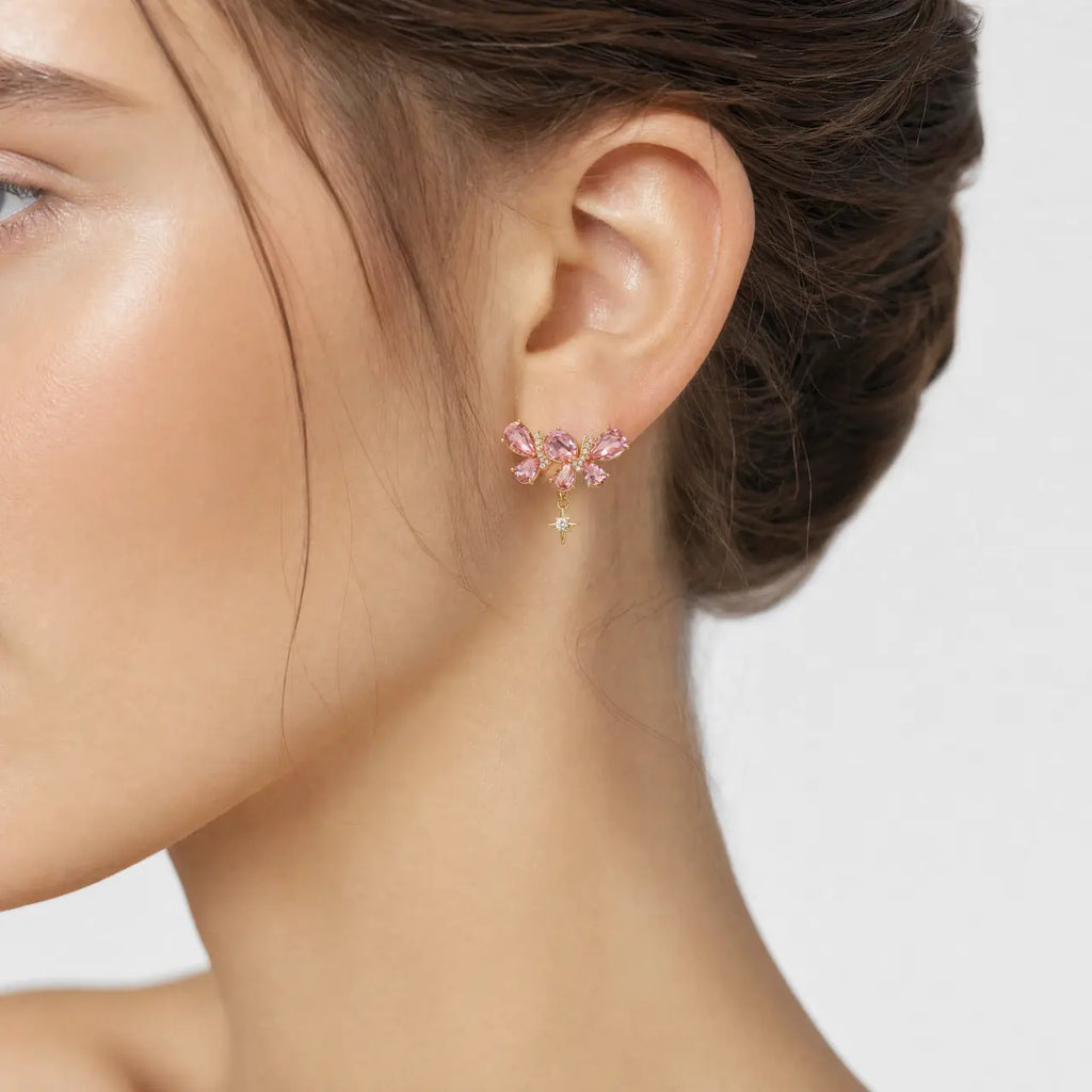Rosé Flutter Anti-Tarnish Butterfly Crystal Earrings