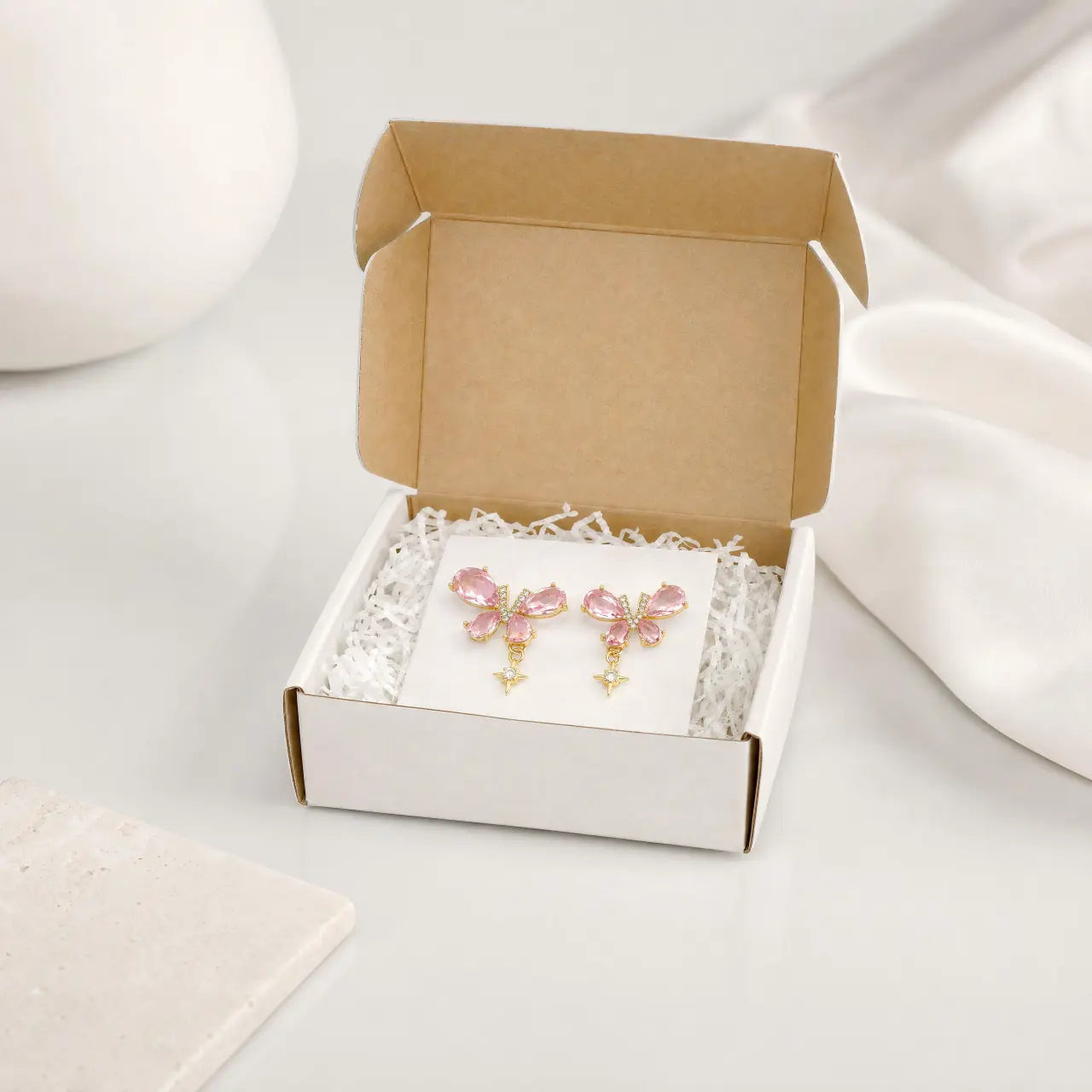 Rosé Flutter Anti-Tarnish Butterfly Crystal Earrings