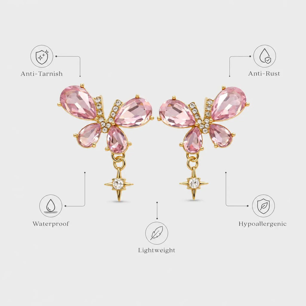 Rosé Flutter Anti-Tarnish Butterfly Crystal Earrings