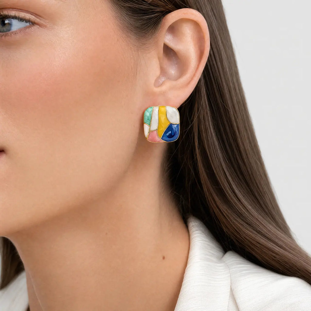Mosaic Muse Anti-Tarnish Abstract Stud Earrings