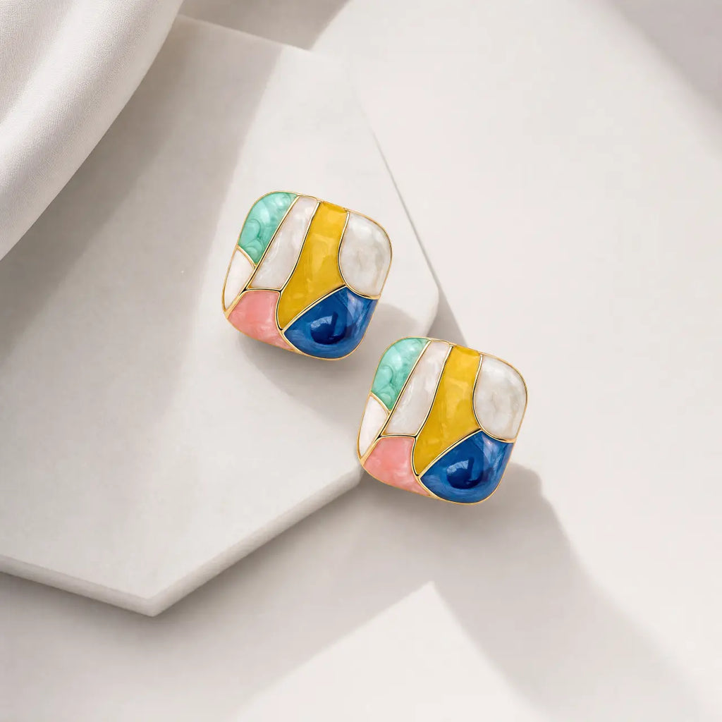 Mosaic Muse Anti-Tarnish Abstract Stud Earrings