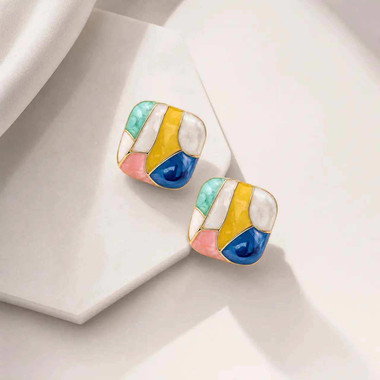 Mosaic Muse Anti-Tarnish Abstract Stud Earrings