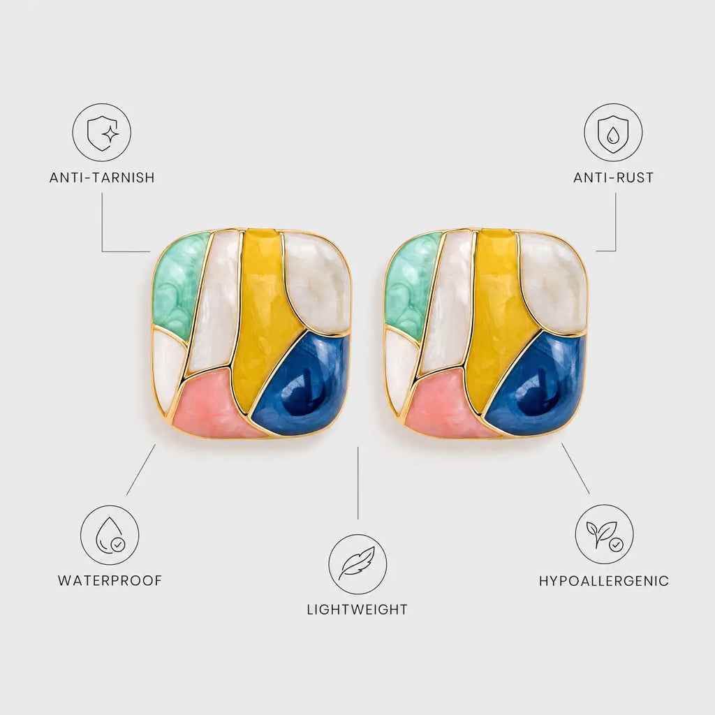 Mosaic Muse Anti-Tarnish Abstract Stud Earrings