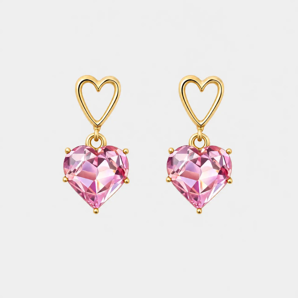 Rosé Heart Anti-Tarnish Crystal Earrings