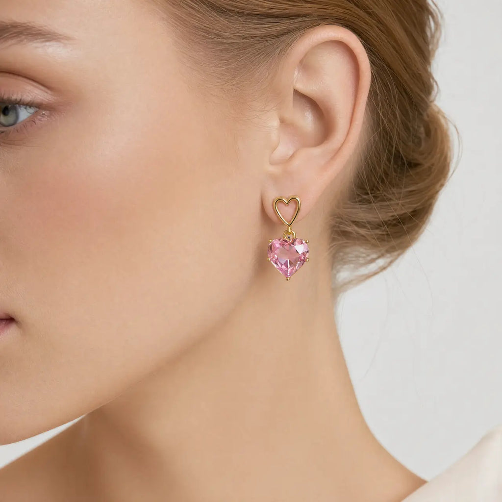 Rosé Heart Anti-Tarnish Crystal Earrings
