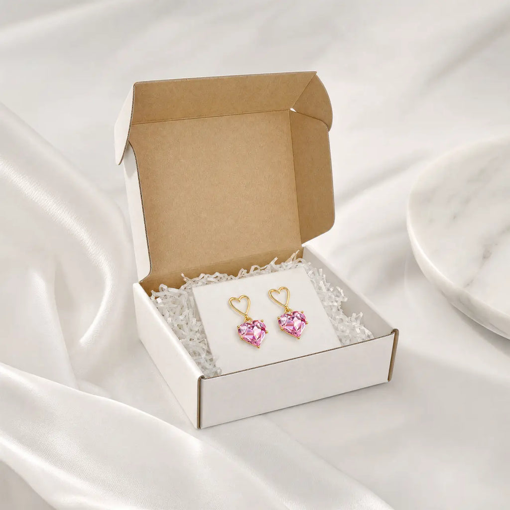 Rosé Heart Anti-Tarnish Crystal Earrings