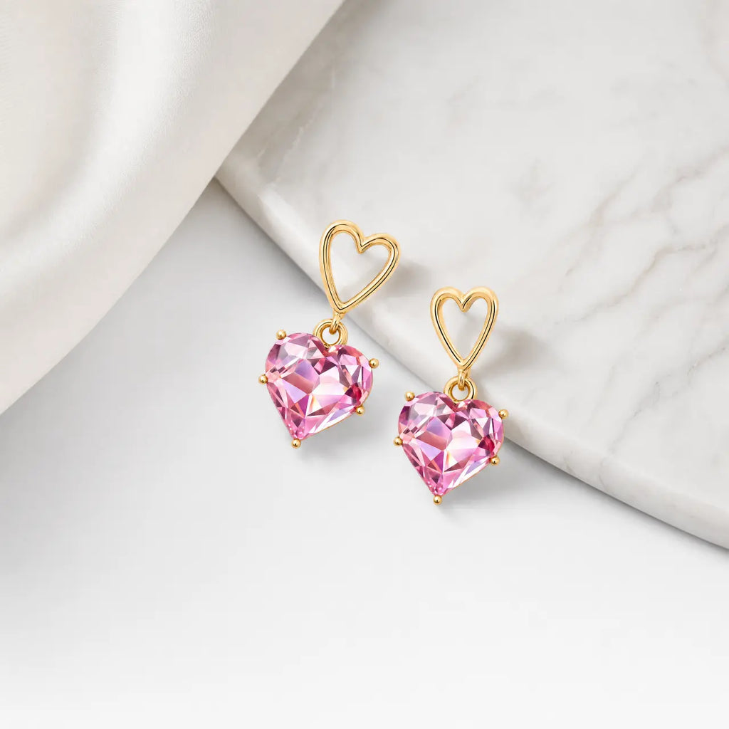 Rosé Heart Anti-Tarnish Crystal Earrings