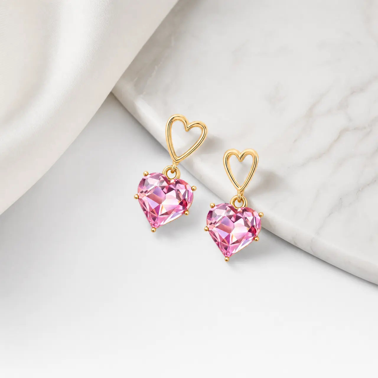 Rosé Heart Anti-Tarnish Crystal Earrings
