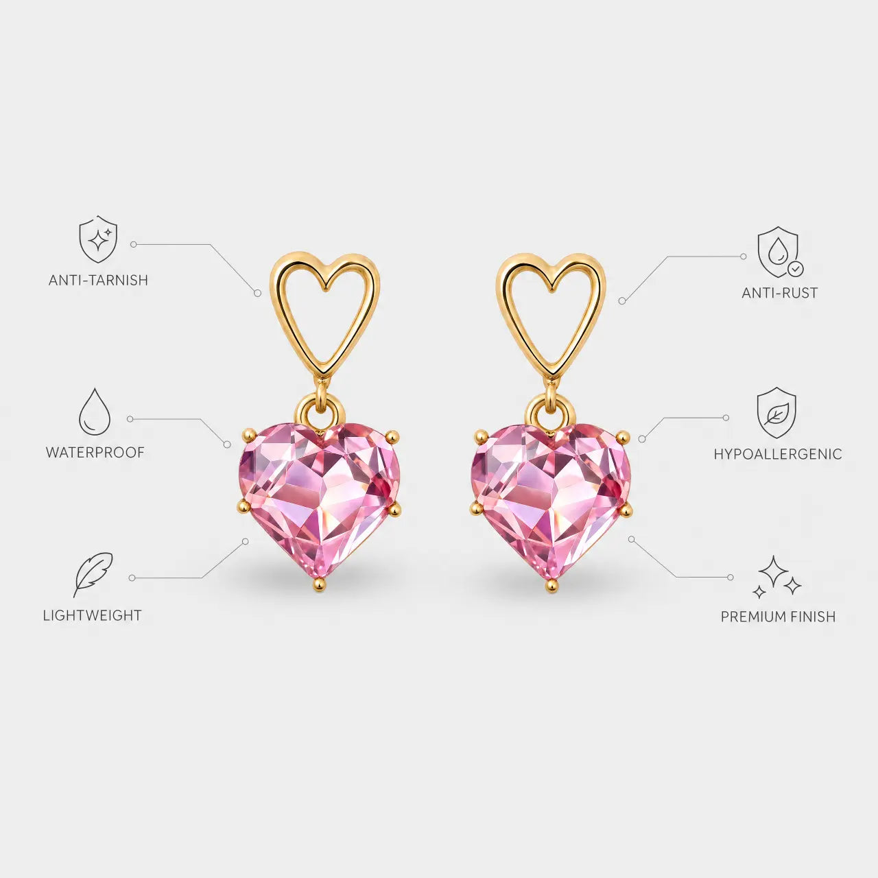 Rosé Heart Anti-Tarnish Crystal Earrings