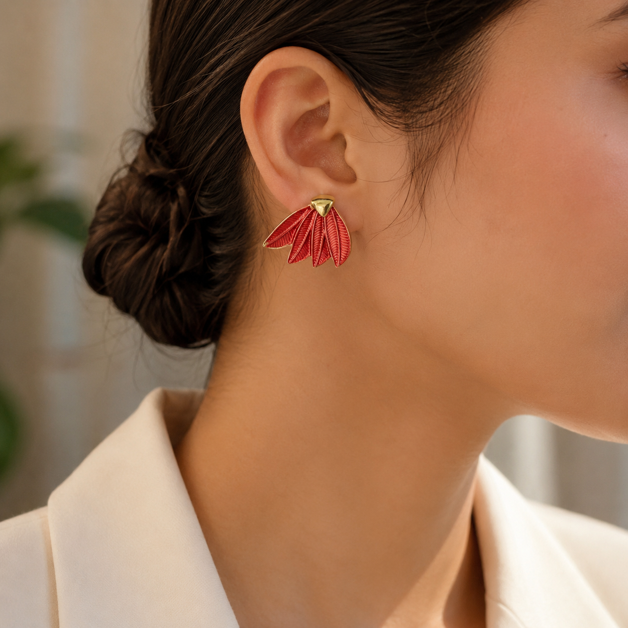 Red Enamel Leaf Earrings