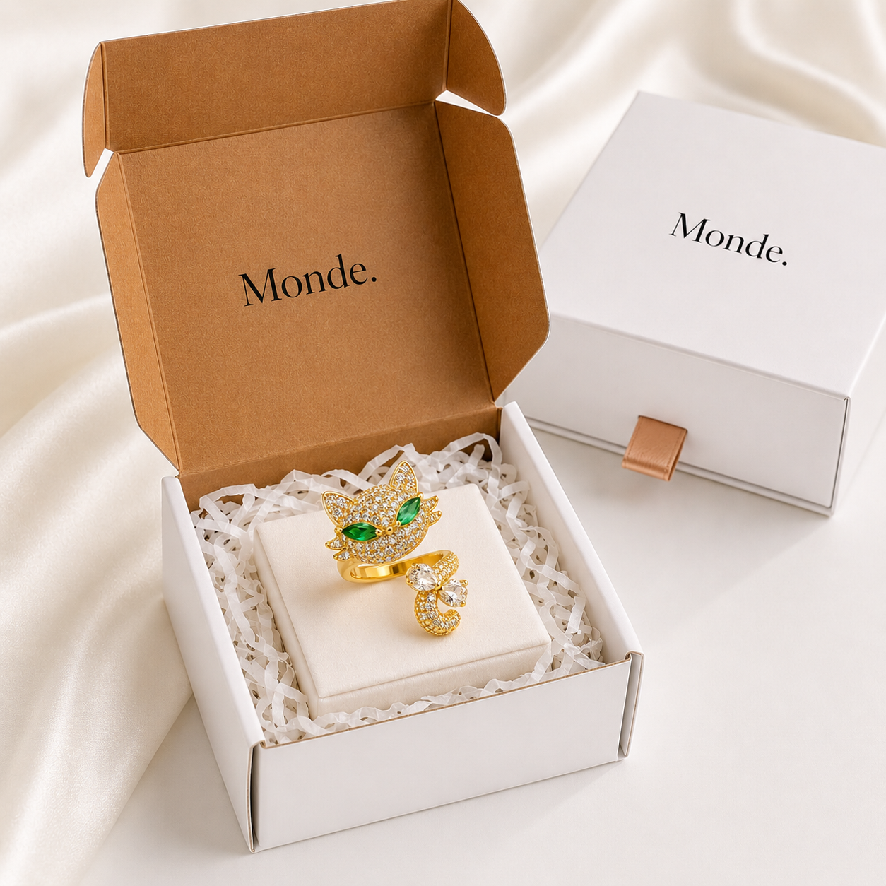 Crystal Cat Adjustable Ring