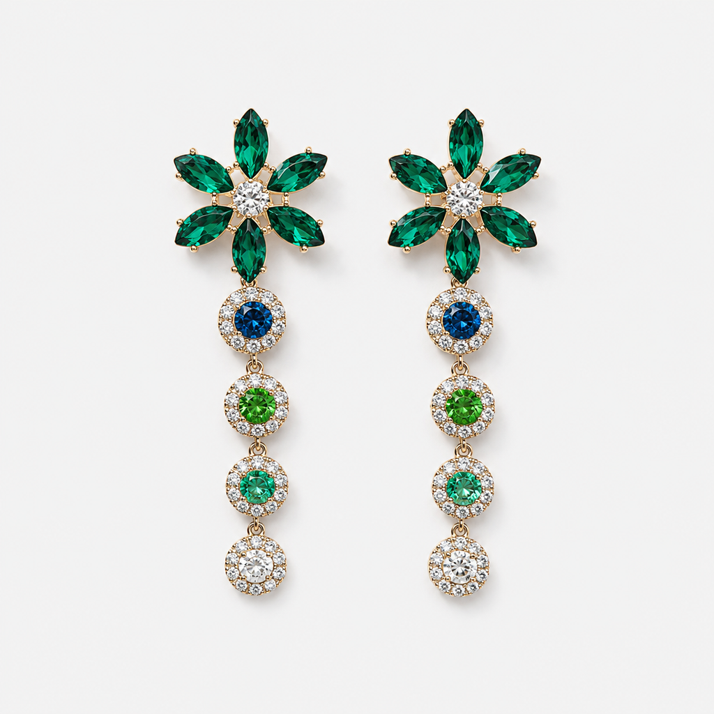 Green Crystal Floral Earrings