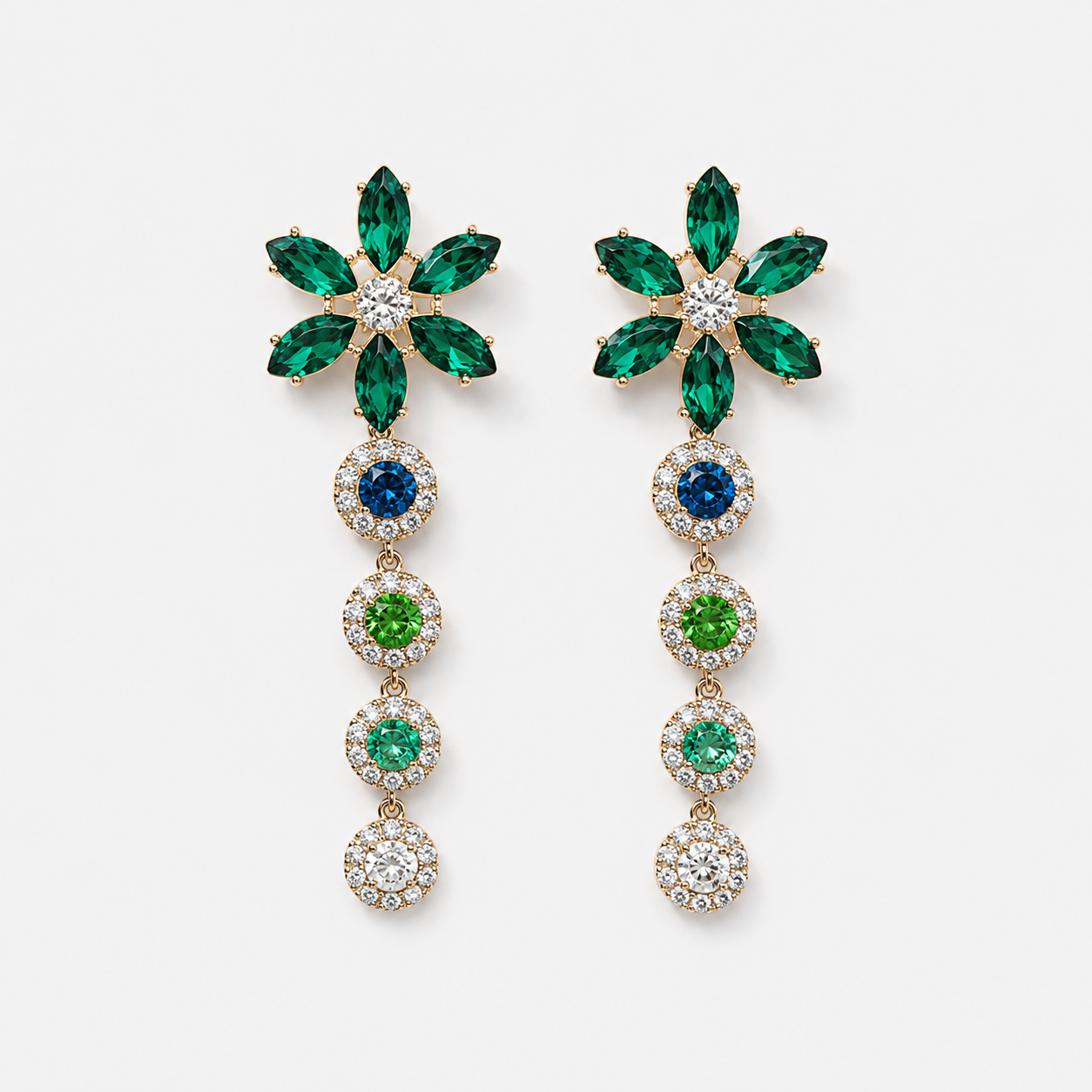 Green Crystal Floral Earrings