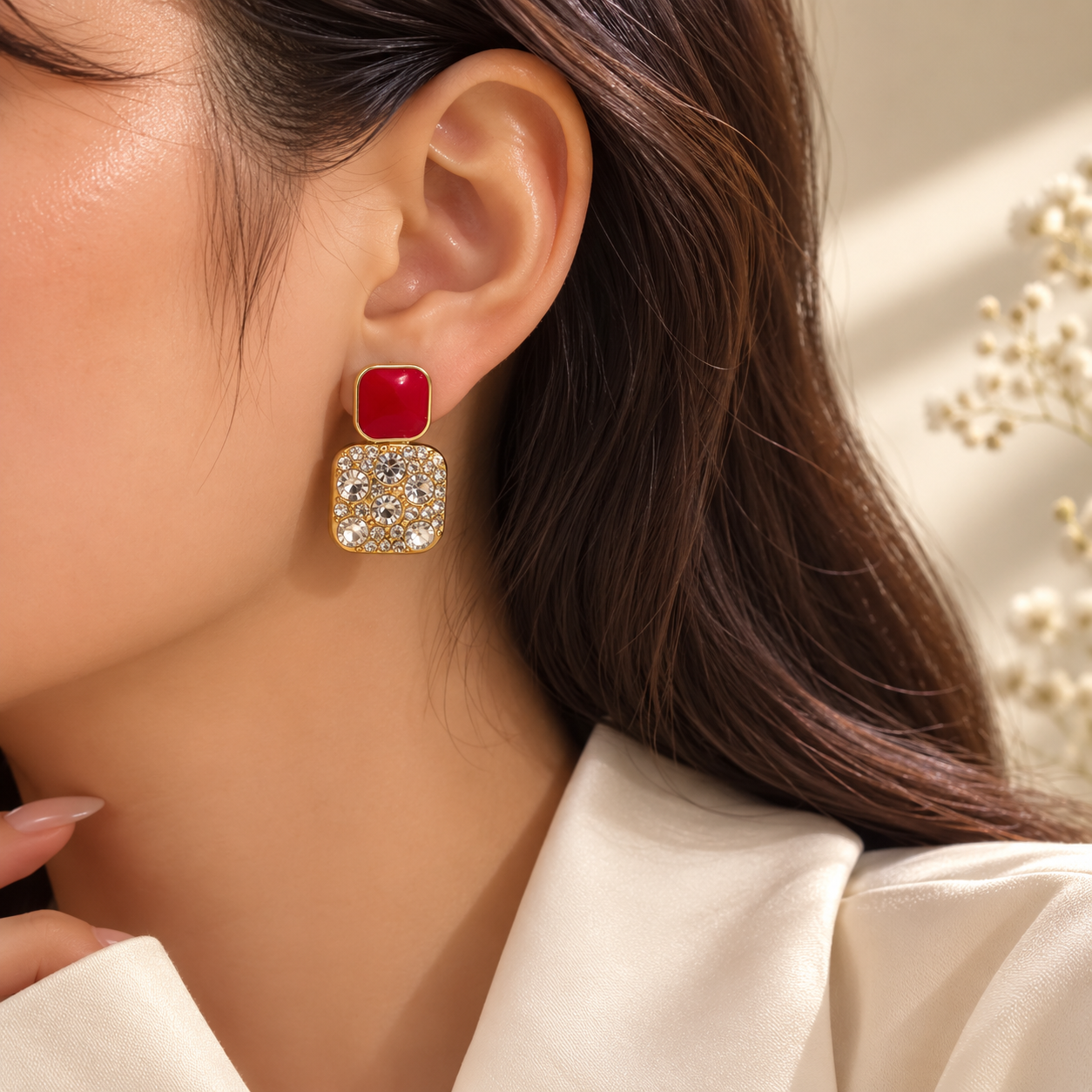 Ruby Crystal Stud Earrings