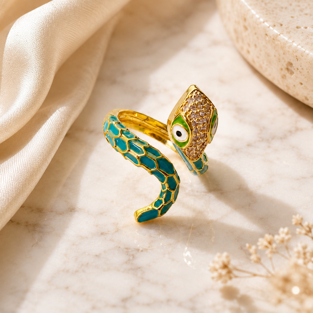 Evil Eye Snake Ring for Women