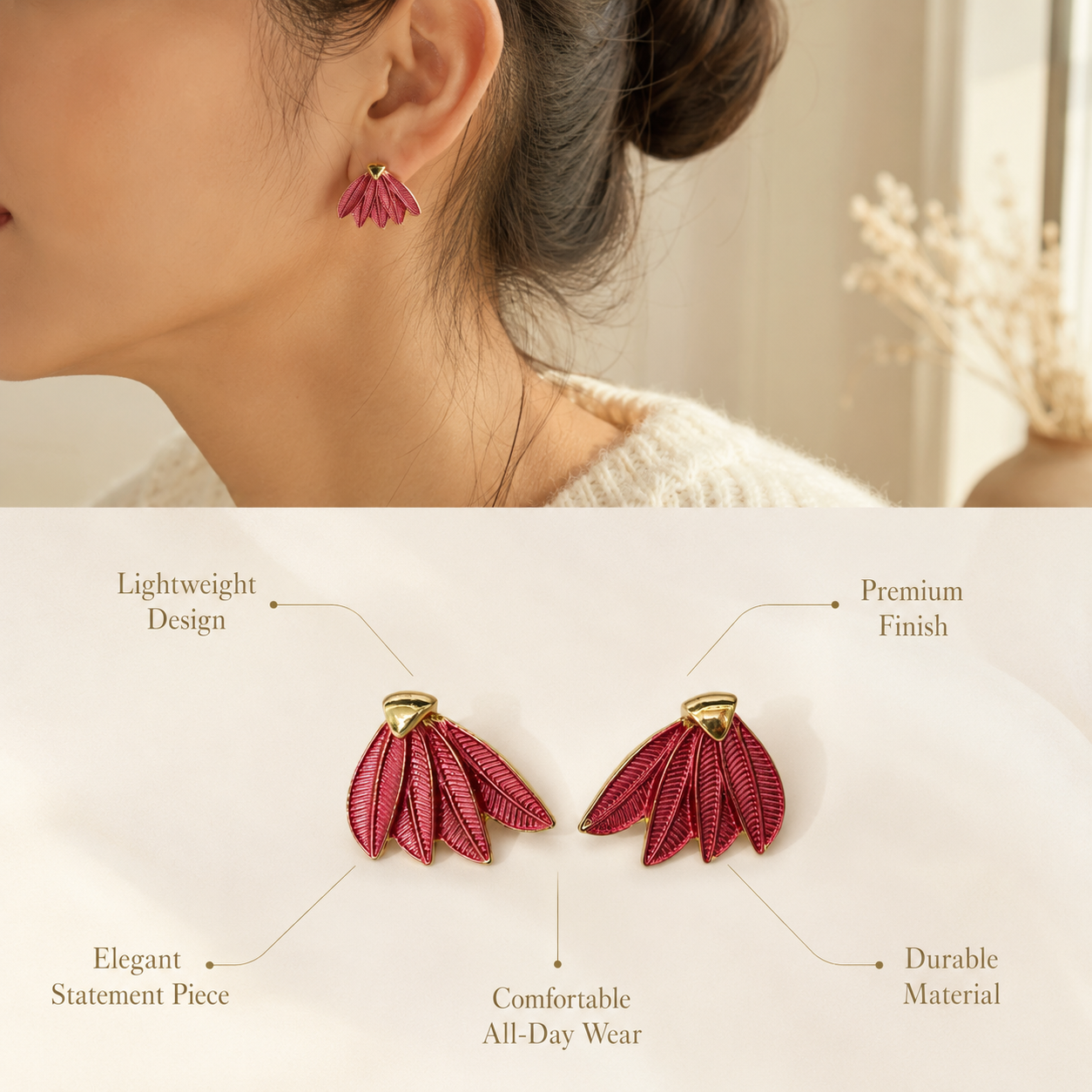 Red Enamel Leaf Earrings
