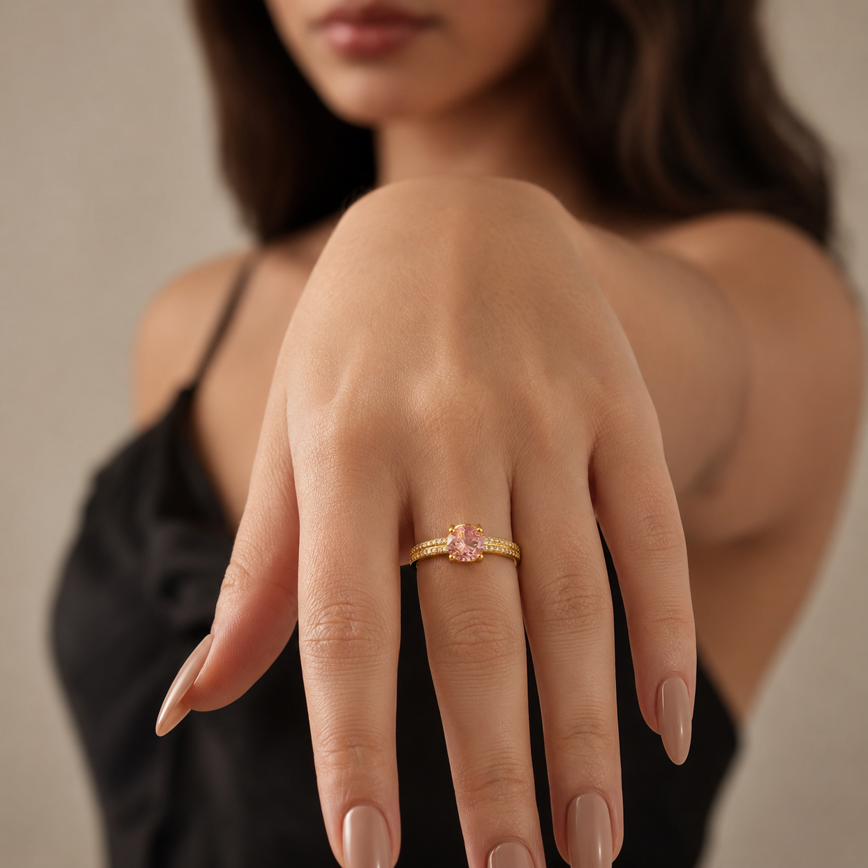 Pink Crystal Adjustable Ring