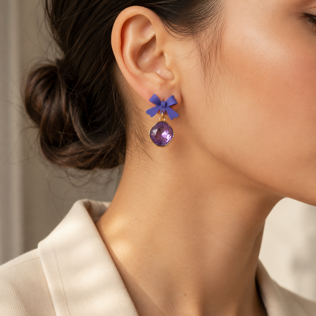 Purple Bow Earrings