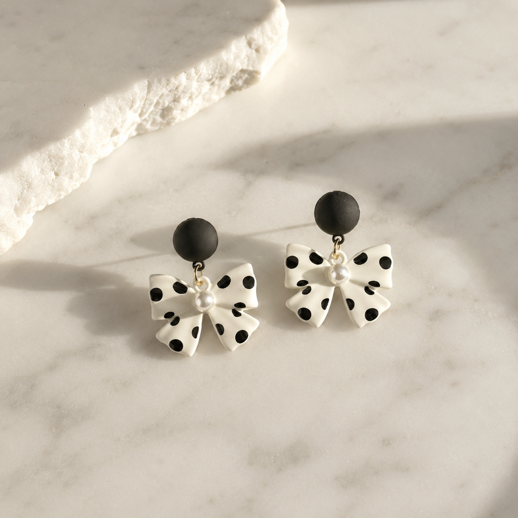 Pearl Bow Drop Earrings