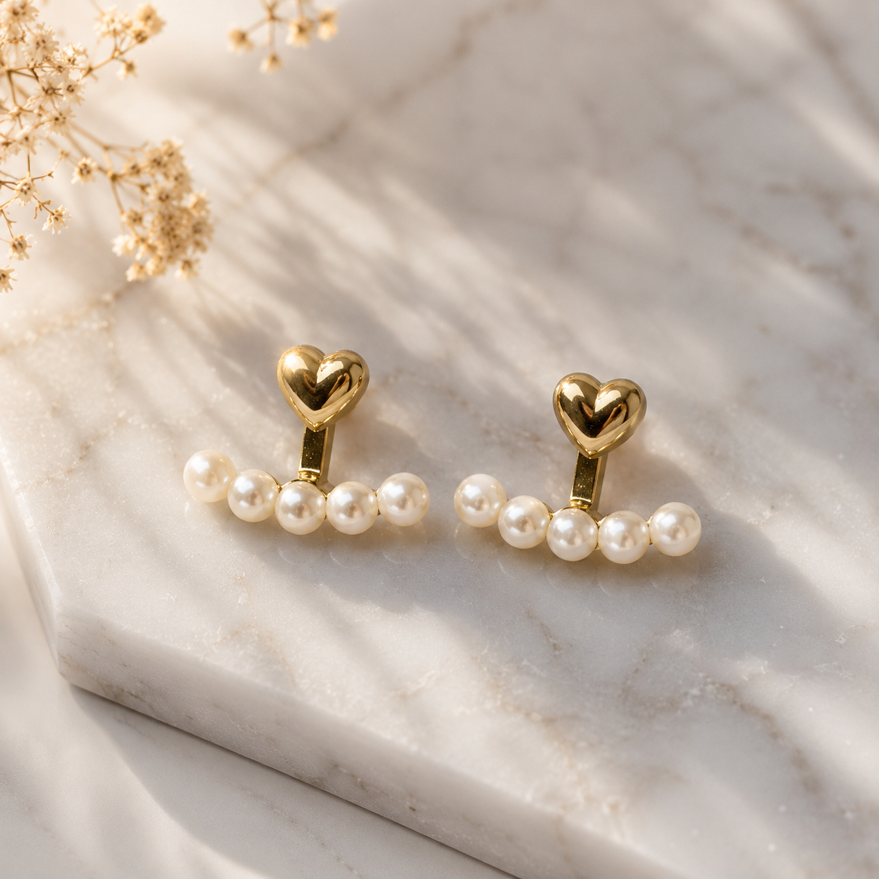 Heart Stud Earrings with Pearls