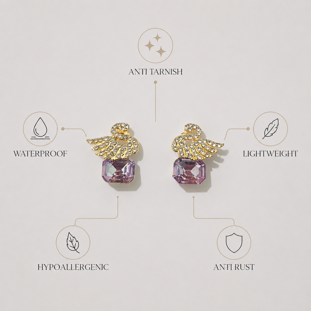 Purple Crystal Angel Drop Earrings