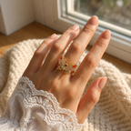 Butterfly Ring for Women Adjustable Gold Plated Crystal Statement Ring