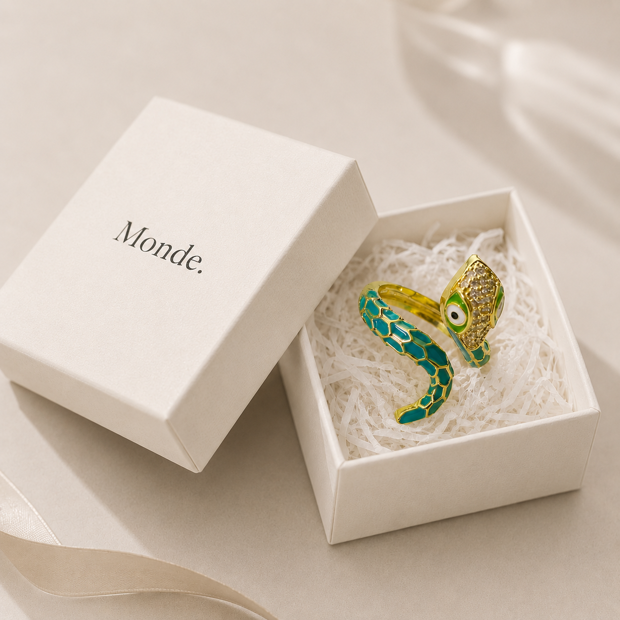 Evil Eye Snake Ring for Women
