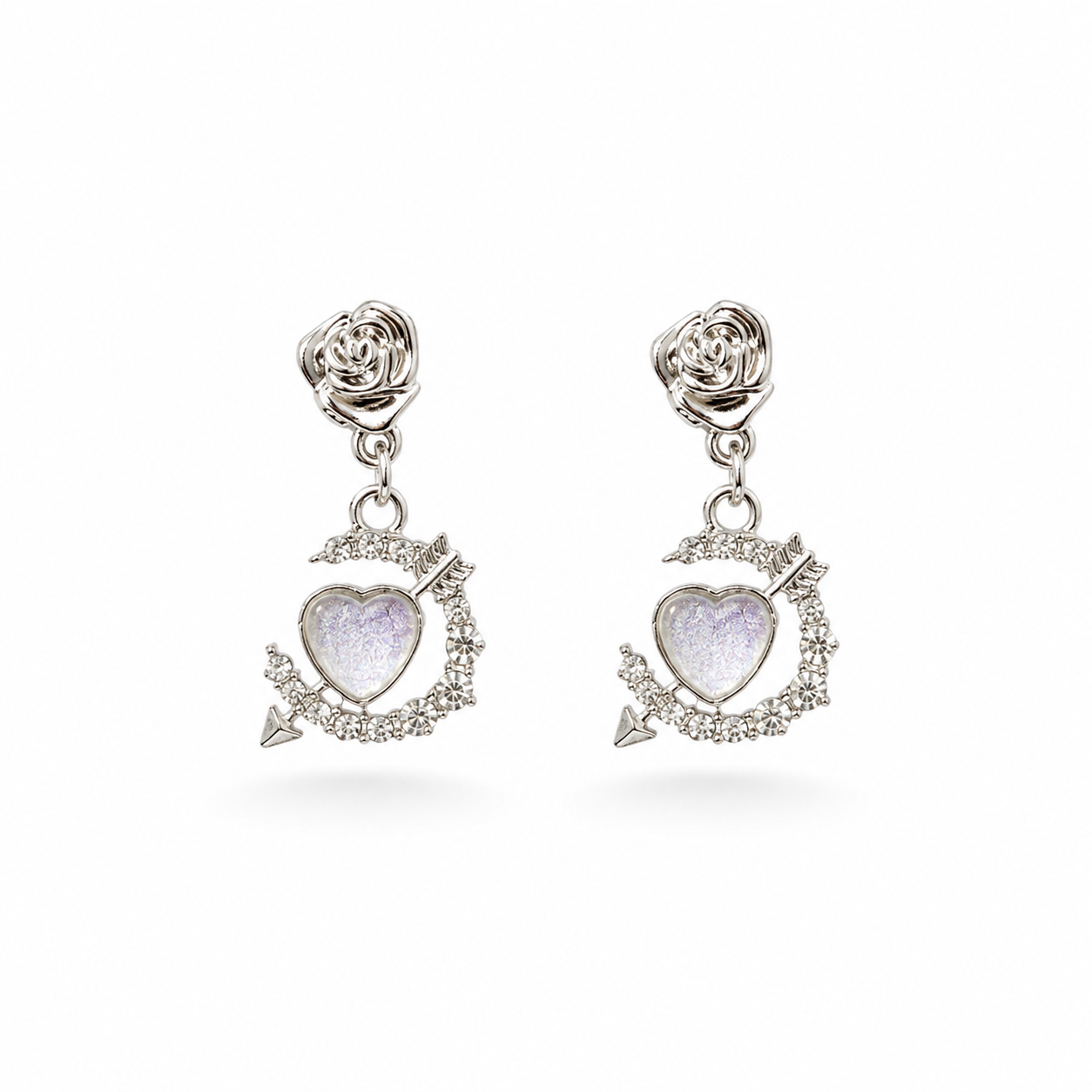 Silver Heart Drop Earrings