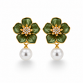 Green Flower Pearl Earrings