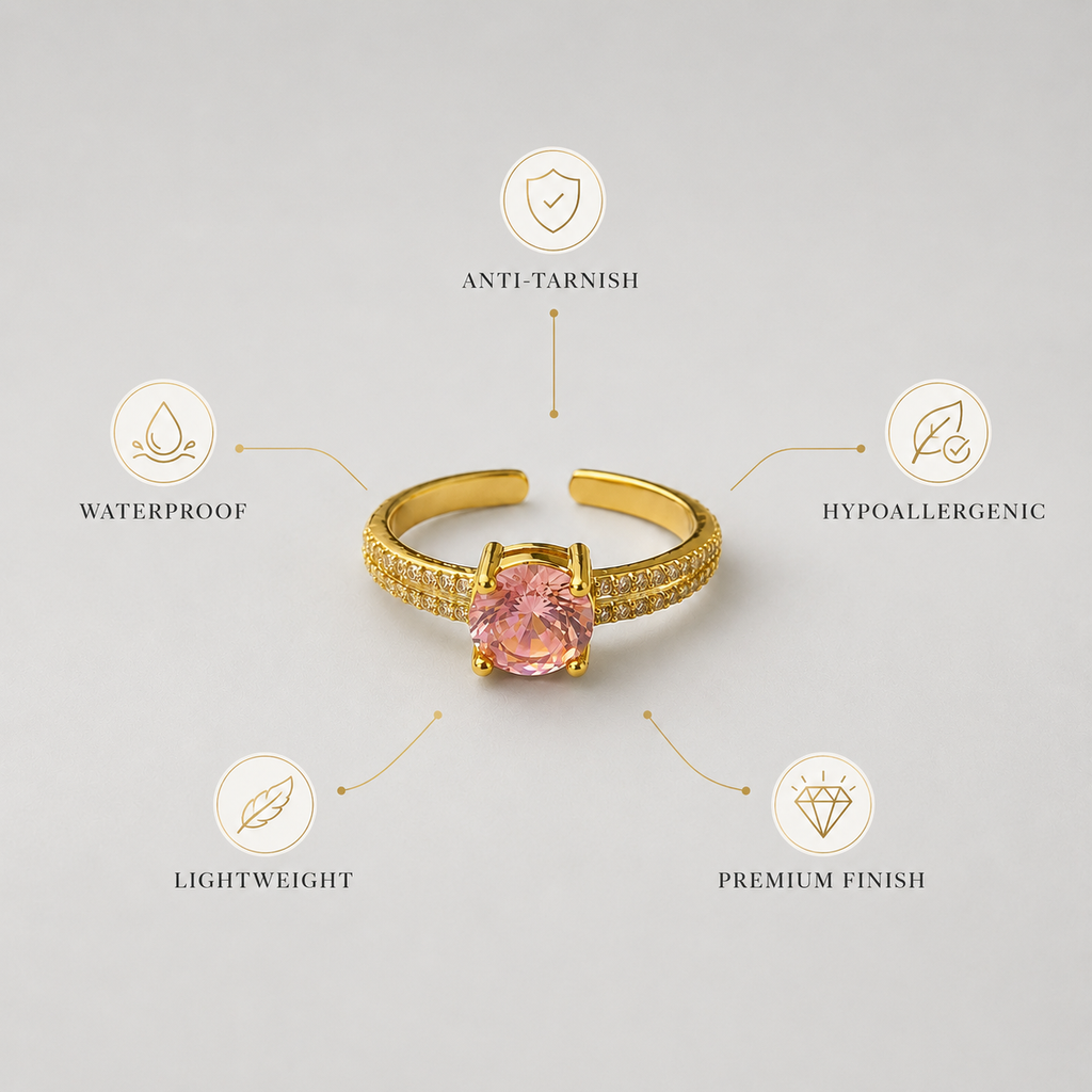 Pink Crystal Adjustable Ring