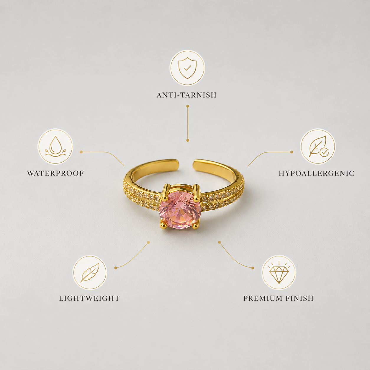 Pink Crystal Adjustable Ring