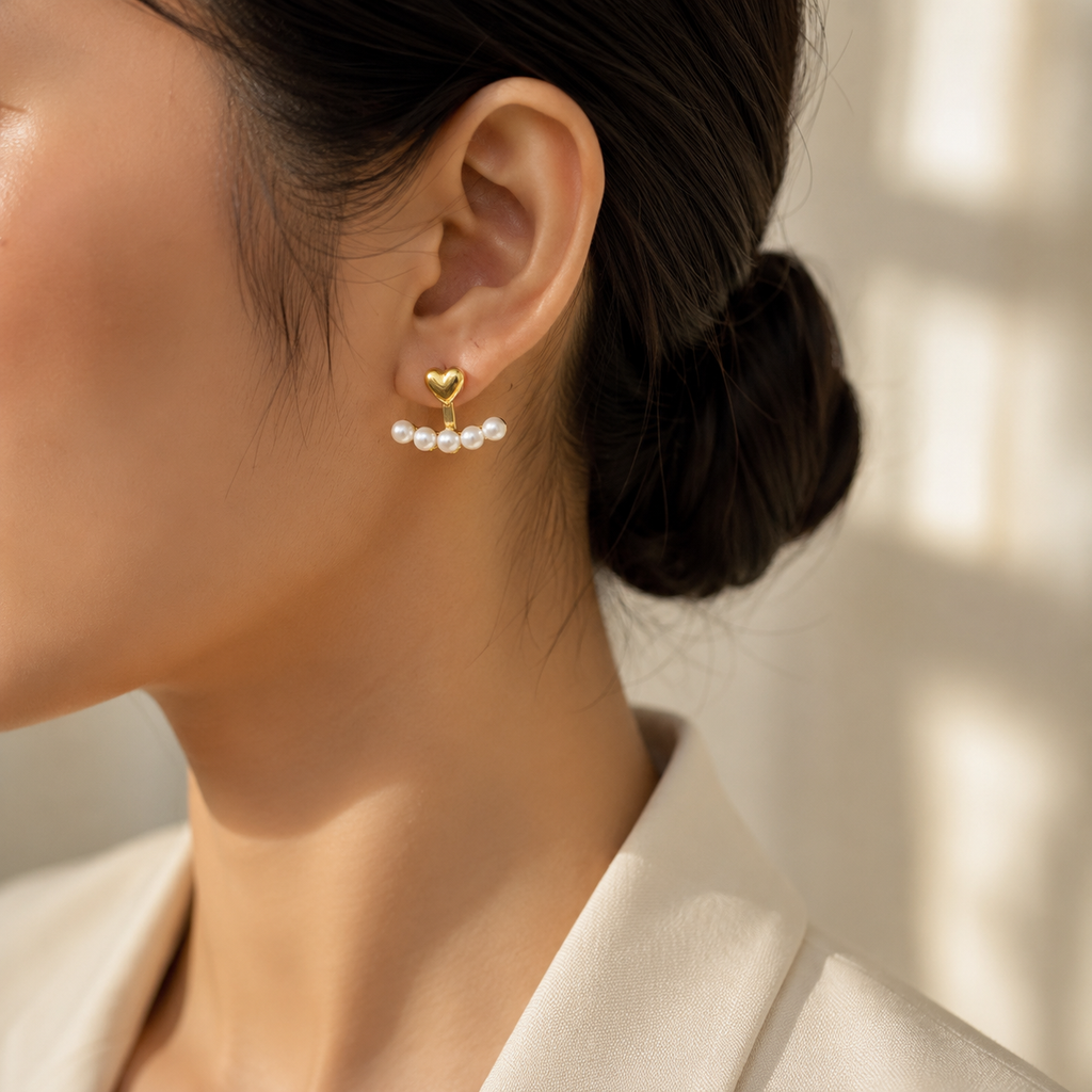 Heart Stud Earrings with Pearls