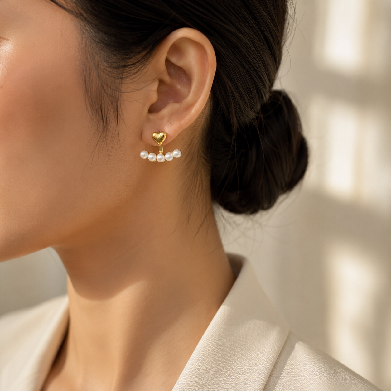 Heart Stud Earrings with Pearls