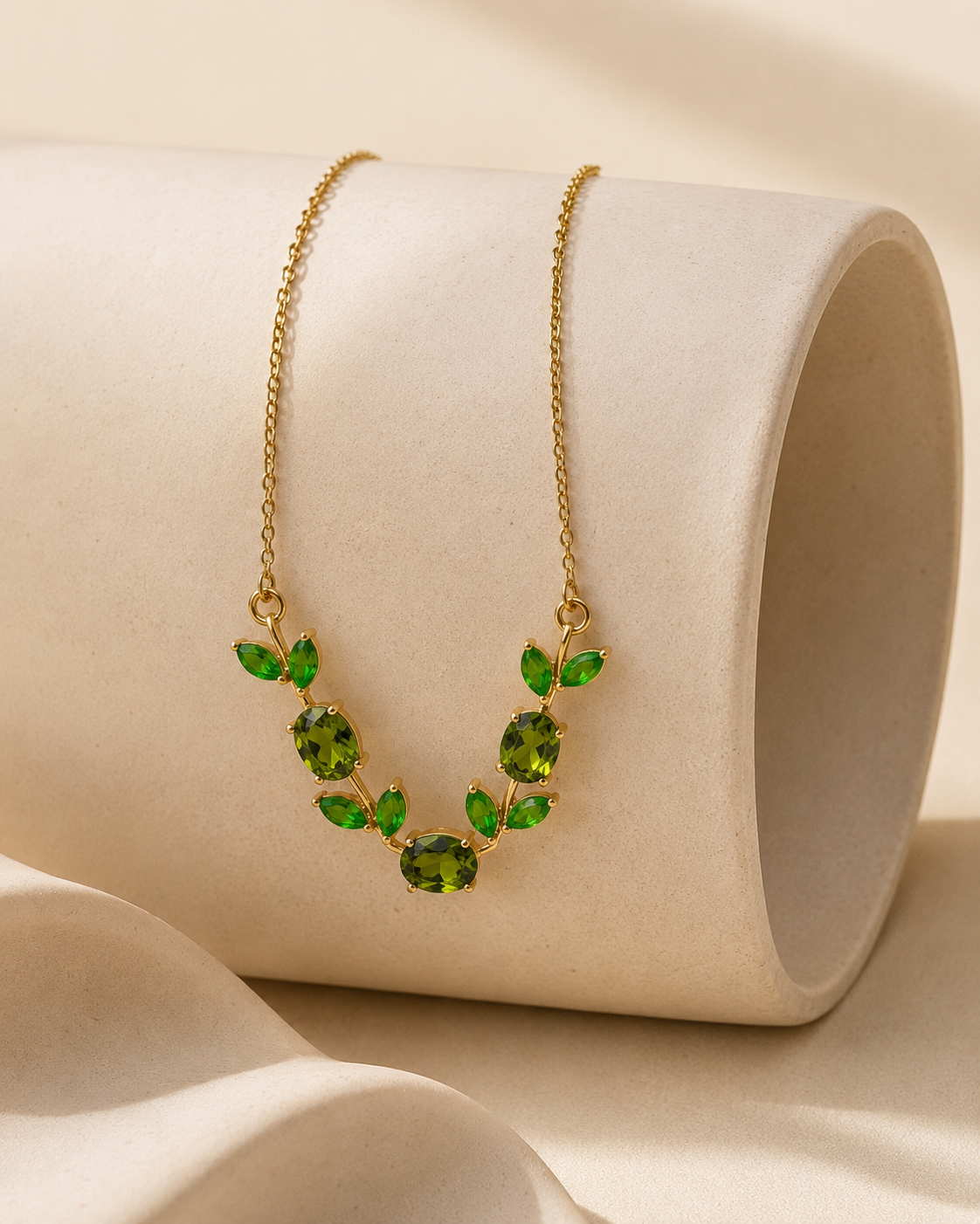 Green Crystal Leaf Pendant Necklace