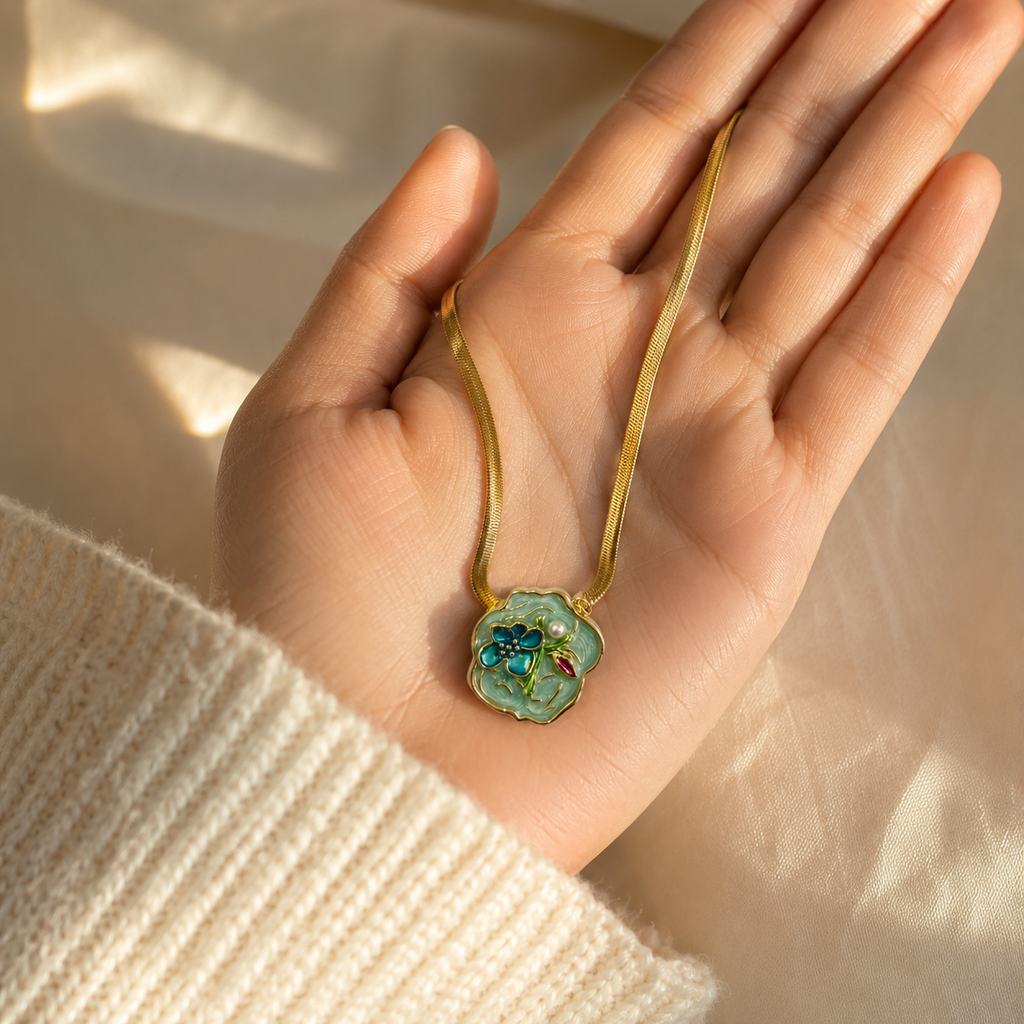 Blue Floral Pendant Necklace